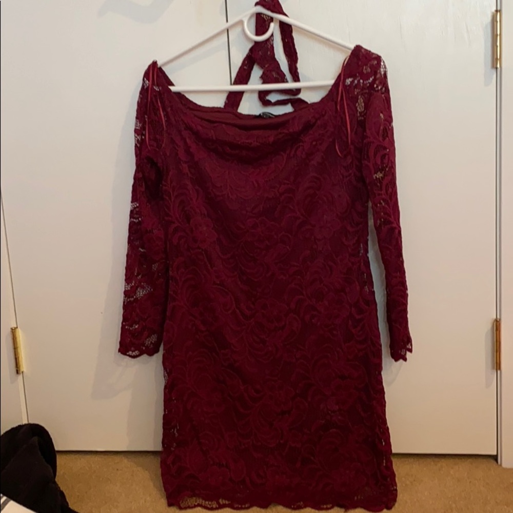 Off the shoulder burgundy dress